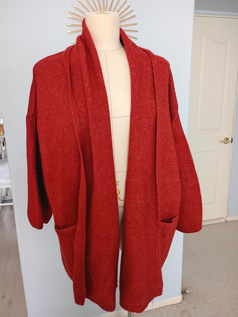 Cashmere   BERYLL(New) Open-Front Orange/Red hie8 Women’s Cardigan with Pockets
